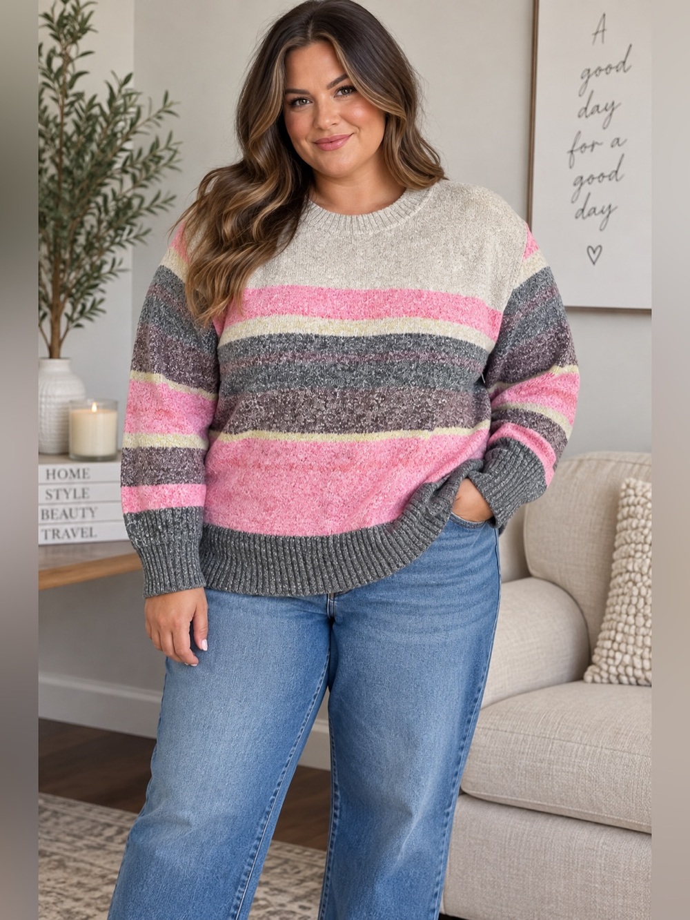 Lane Bryant Striped Crew Neck Thick Sweater 18/20